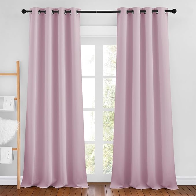 NICETOWN Baby Pink Room Darkening Bedroom Curtains 96 inches Long, Grommet Thermal Insulated Room Darkening Window Treatments Sound Reducing for Living Room, W46 x L96, 2 Panels