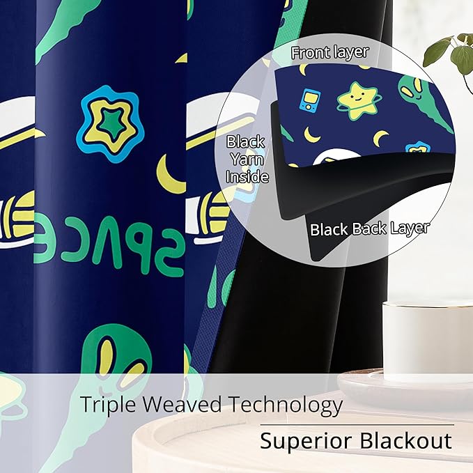 Kids Space Constellation Planets Blackout Curtains - 100% Blackout, Thermal Insulated, Noise Reducing, Perfect for Kids Room and Nursery, 2 Panels (Constellation Planets, W52×L84)