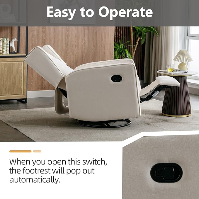 Swivel Rocker Recliner Chair, Nursery Glider Chair, Nursery Rocking Chairs, Manual Reclining Chair, White