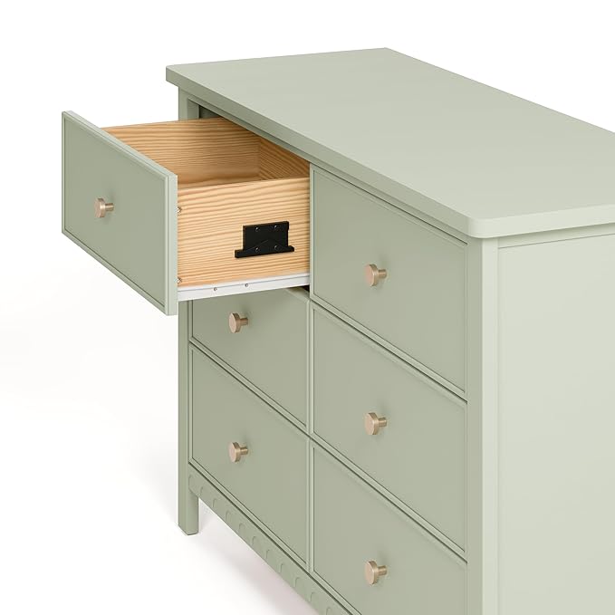Graco Sasha 6 Drawer Dresser (Sage) – GREENGUARD Gold Certified, Wood Storage for Nursery or Kids’ Room, Safe Interlocking Drawer System & Easy Assembly with Pre-Installed Tracks