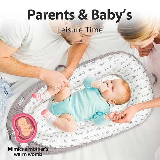 Baby Lounger | Organic Cotton Infant Lounger | Reversible, Adjustable & Portable Floor Lounger | Soft, Breathable, Washable Cover