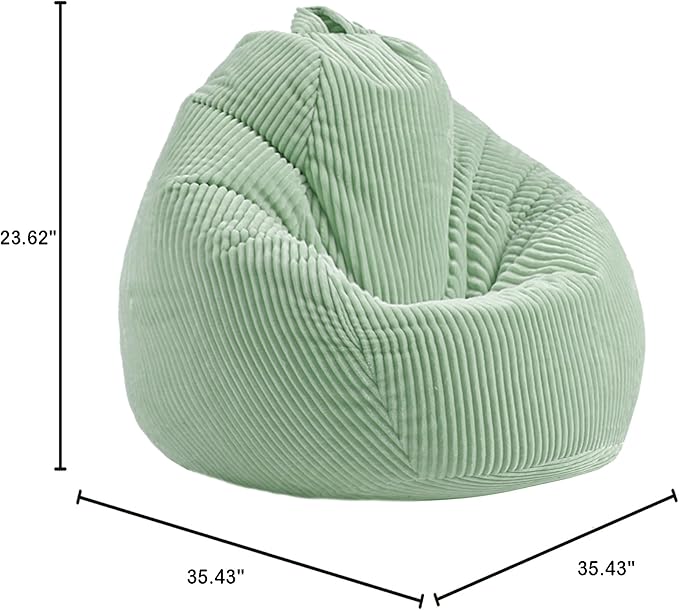 LPMOERA Bean Bag Chairs for Kids/Teen with Memory Foam Filling Bean Bag Sofa with Soft Corduroy Fabric BeanBag Chair for Living Room Bedroom College Dorm Reading Chair Greyish-Green