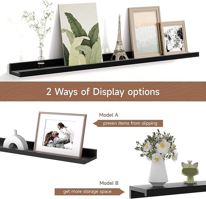 Picture Ledge Shelf for Wall, Floating Shelves Set of 4, 36 Inch Long Nursery Book Shelves for Toys Storage, Kids Bookshelf Wall Mounted for Books Photo Frames, Black