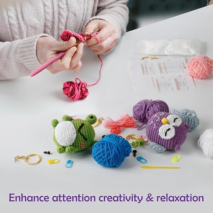 A-URA Learn to Crochet Kit for Beginners Kids and Adults, Premium 4 Animal Pattern Beginner Crochet Kits with Easy Tube Yarn & Step-by-Step Video Tutorials (Forest Friends–Standard Size)