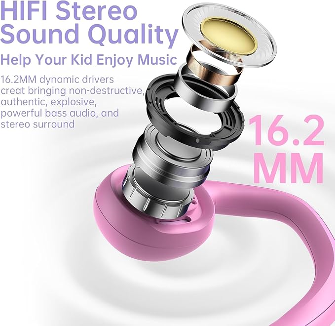 Kids Headphones, Bluetooth 5.2 Air Conduction Open Ear Headphones, 85dB Volume Limiting, Blue Pink