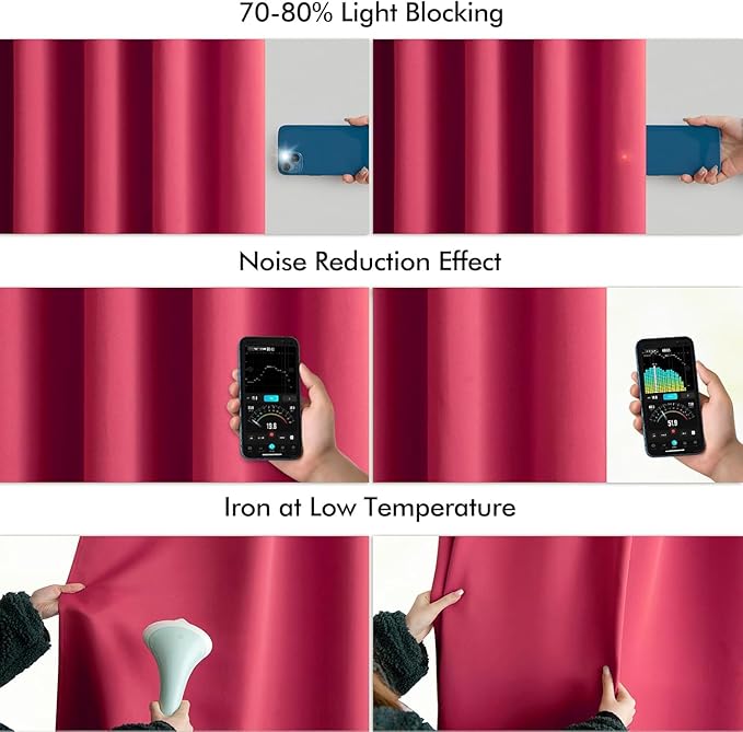 MIULEE Hot Pink Back Tab Blackout Curtains 108 Inch Long 2 Panels Set for Bedroom, Rod Pocket/Pinch Pleat Extra Long Thermal Insulated Living Room Darkening Pleated Light Blocking Drapes