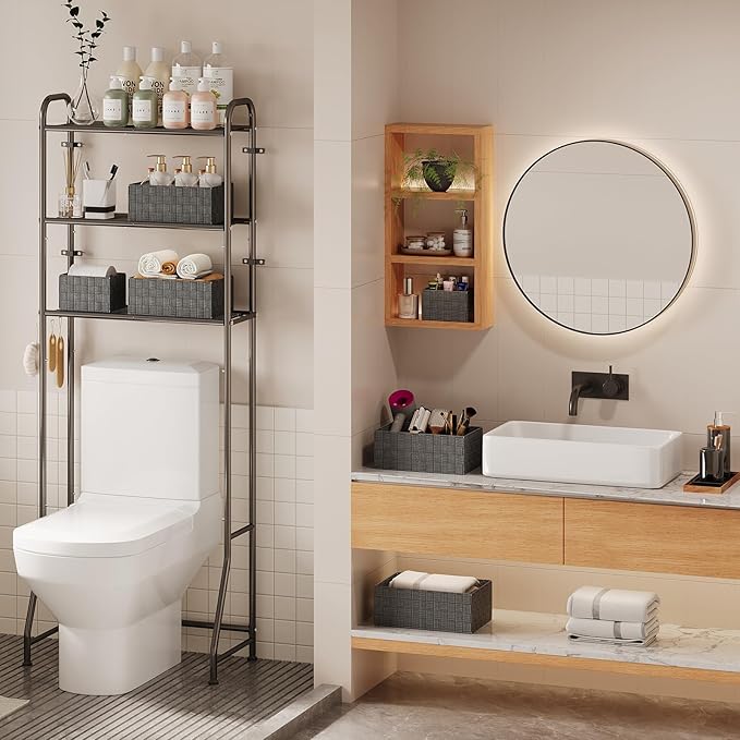 Woven Storage Baskets, Storage Bins, Cube Basket Container Baskets Storage Boxes Organizers for Clothes /Shelves/ Closet, Set of 6 (Grey)