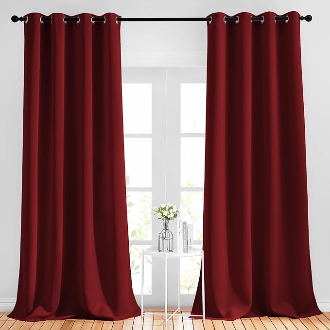NICETOWN Extra Long Blackout Drapes - (52 inches by 120 inches, Burgundy Red, Set of 2) Window Treatment Light Blocking Privacy Curtain Panels for Home Decoration