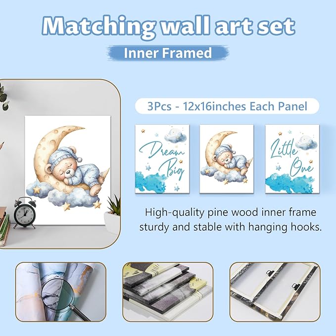 Personalized Crib Set, 5 Pcs Custom Baby Crib Set with Name, Blue Moon Bear Baby Bedding Set for Boys Girls, Double Layer Nursery Bedding Set, Toddlers Infants New Parents Gift