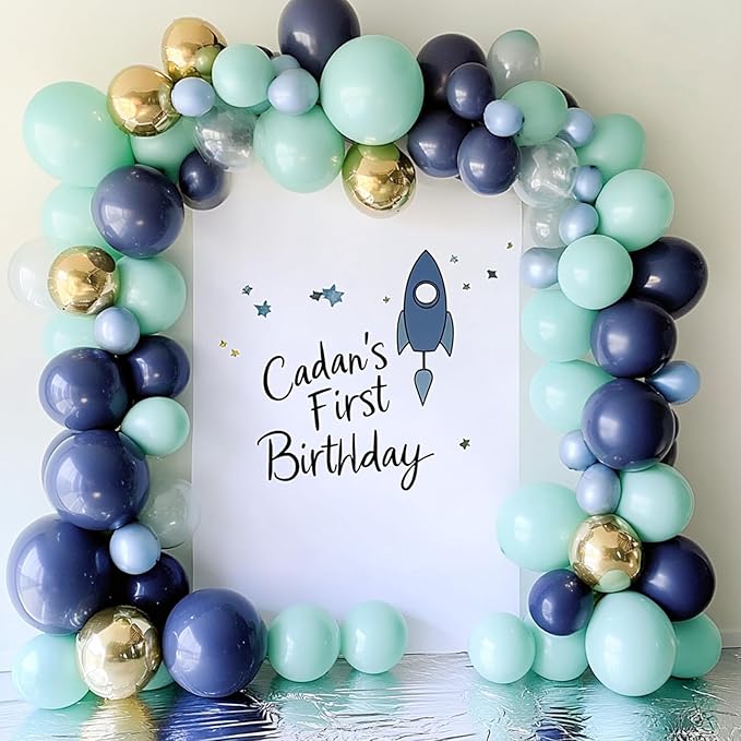 RUBFAC 129pcs Mint Green Balloons Different Sizes 18 12 10 5 Inch, Pastel Makani Blue Balloon Garland Arch Kit for Birthday Baby Shower Gender Reveal Easter Wedding Party Decoration