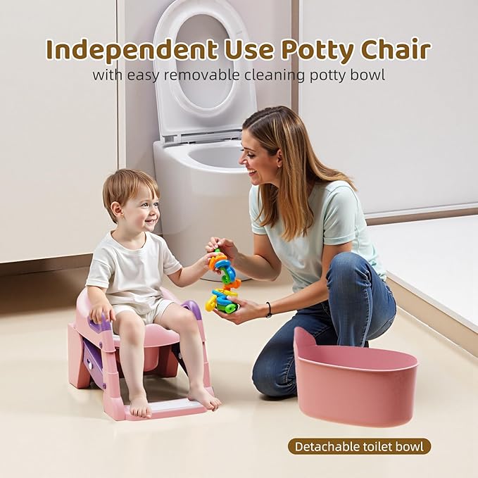 Potty Training Seat, 3-in-1 Toddler Toilet Seat with Step Stool Ladder, Splash Guard Anti-Slip Pad, Foldable Potty Chair with Soft Cushion for Toddler Kids Boys Girls