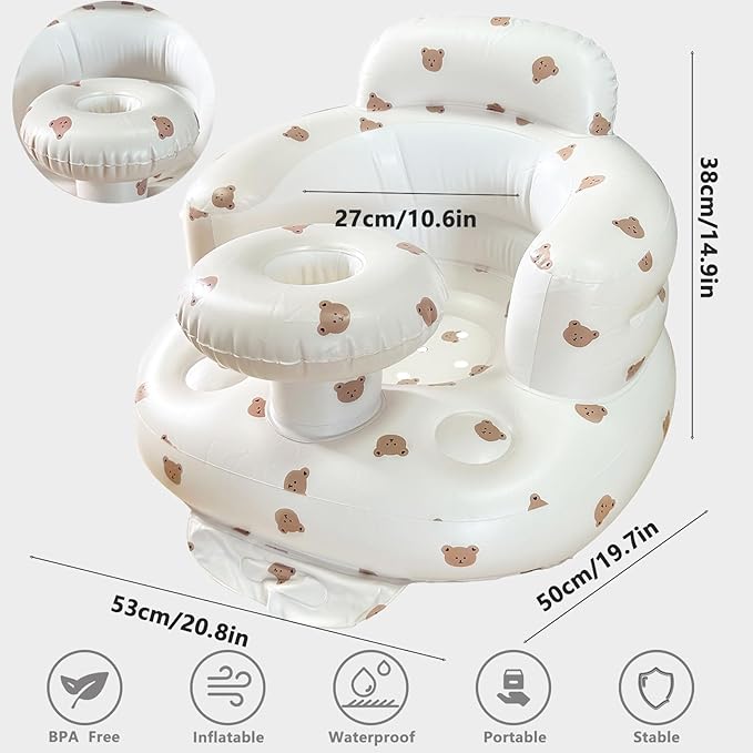 Little Angels Inflatable Seat with Tray for Toddlers 3-36 Months, Built-in Air Pump, Summer Baby Support Chair for Sitting Up