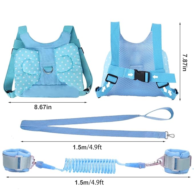 Toddler Harness with Leash - Child Leash and Anti Lost Wrist Link with Lock, Baby Walking Harness Assistant for Boys, Cute Traction Safety Leash for Kids, Holiday Travel Christmas Gift, Blue