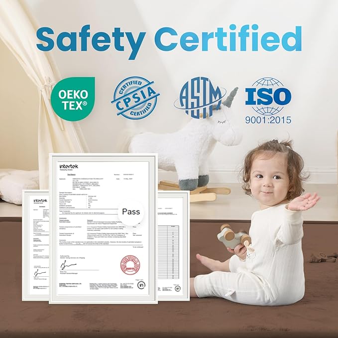 1.3" Thick Baby Play Mat for Floor Playpen, 50x50 Foam Tummy Time Mat, Padded Support Soft Plush Nursery Rug for Infant Kids Toddler Crawling Kick Activity (Chocolate Brown)