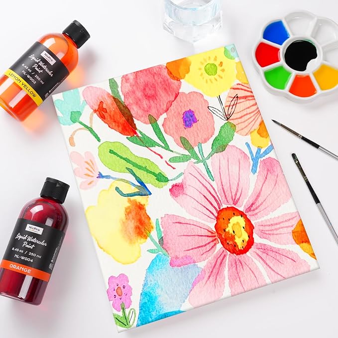 Nicpro 12 Colors Liquid Watercolor Paint Set, 8.45oz Large Bulk Liquid Watercolor Paint, Non-Toxic Water Colors Painting Supplies for Art Activity, Craft DIY, Poster, School, Home, Classroom, Party