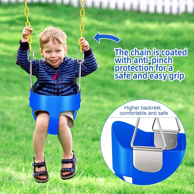 AGPTEK Toddler Swing Set, Heavy Duty Bucket Swing with Adjustable Rope, Toddler Cute Shape with 250 LB and 150 LB Capacity - Blue