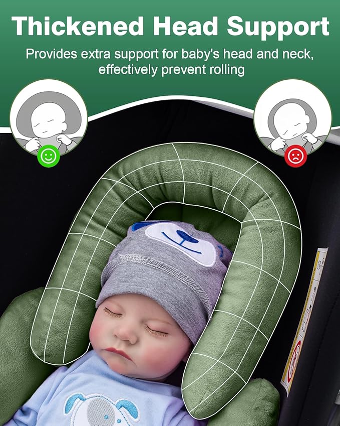 Infant Car Seat Head Support with Extra Shoulder Covers Set, Thickened Carseat Cushion for Baby, Breathable Newborn Carseat Insert for Stroller Swing