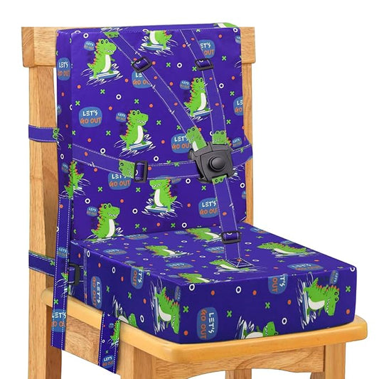 Toddler Booster Seat for Dining Table, Adjustable Safety Buckle Child Booster Seat with Backrest, Waterproof Washable Portable Booster Cushion Non-Slip Bottom (Blue)