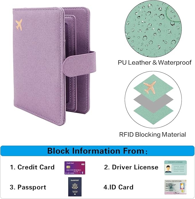 Melsbrinna Rfid Passport Holder for Travel women/Men, Cute Passport Wallet Rfid Blocking Card Slots, Rfid Passport Cover/CaseTravel Wallet, Passport Book Holder (1, Purple1)