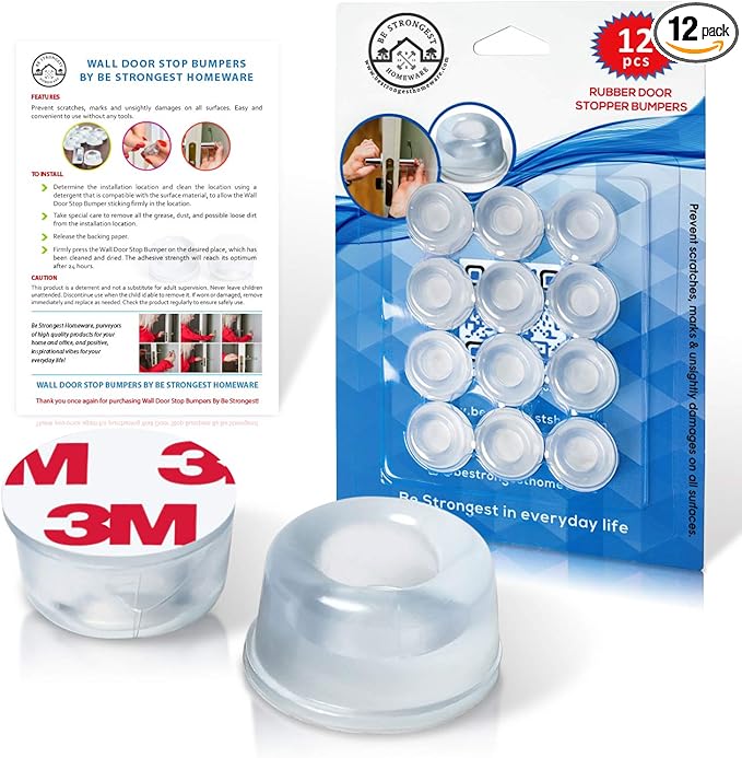 Door Bumper - Small Size Rubber Bumpers - Clear Door Stoppers for Wall - Wall Protector Clear Rubber Door Stop 12 in Pack - Shower Bumpers for Walls - Stick on Hard Bumpers for Walls Heavy Use (12)