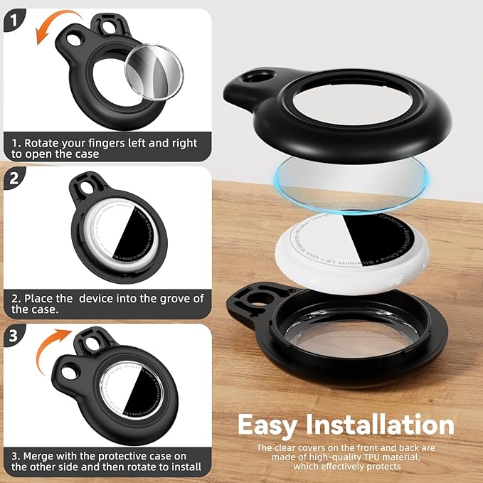 Upgrade Waterproof 2 Pack Airtags Holder with Apple Airtags Keychain, Hard PC Air Tag Case, Anti-Scratch & Shock Air tag Holder, Men's Women's Keyrings & Keychains-Black+Yellow