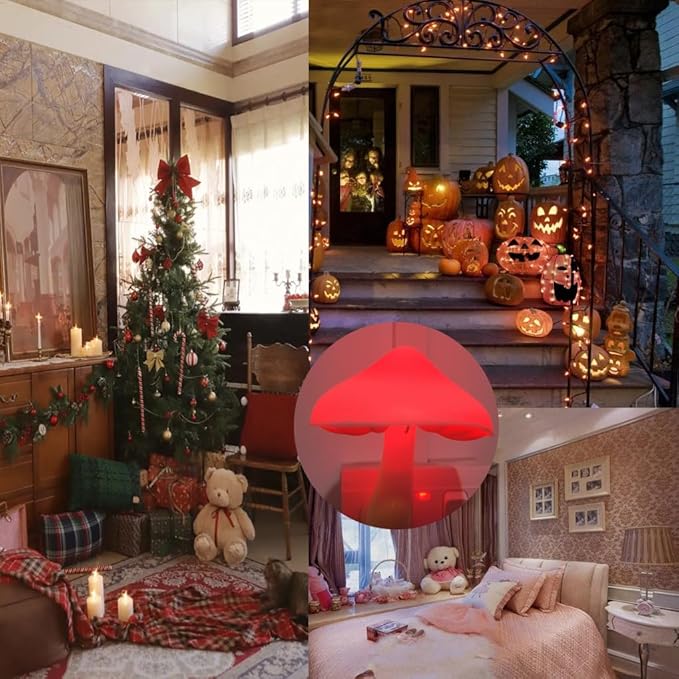 AUSAYE 5 Pack Sensor LED Night Lights Plug in Lamp Mushroom Light for Adults Kids NightLight Bedroom,Bathroom,Toilet,Hallway,Stairs,Kitchen,Basement Red