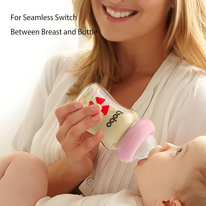 YOHKOH PPSU Baby Bottle Wide Neck, Newborn Anti-Colic Baby Bottle with Natural Response Nipple, Streamlined Body, Easy to Clean (5.4oz (Pack of 4), Red)