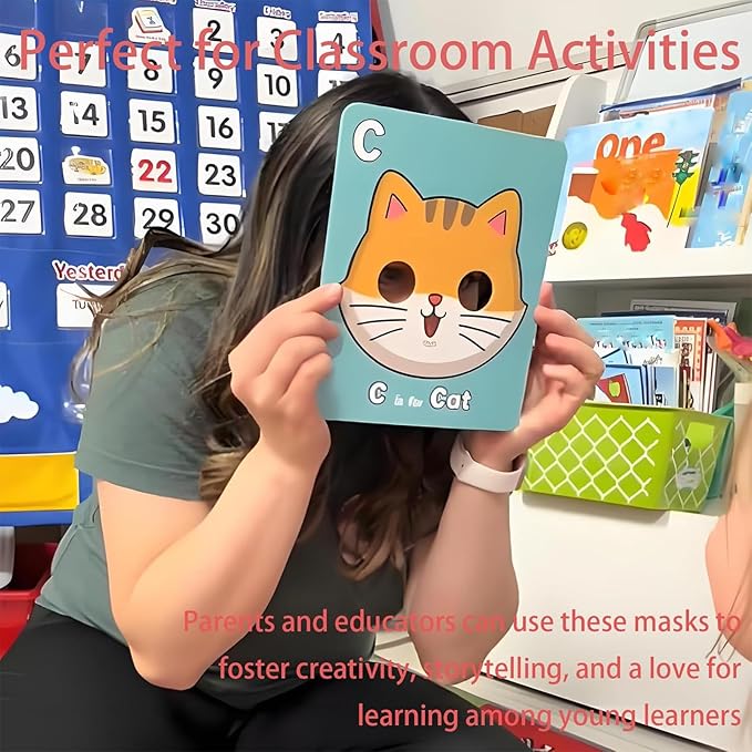 Alphabet Flash Cards,Giant ABC Animal Mask Flash Cards,with Animal Masks, Colorful Alphabet Mask Cards, Interactive Education Games (26pcs)