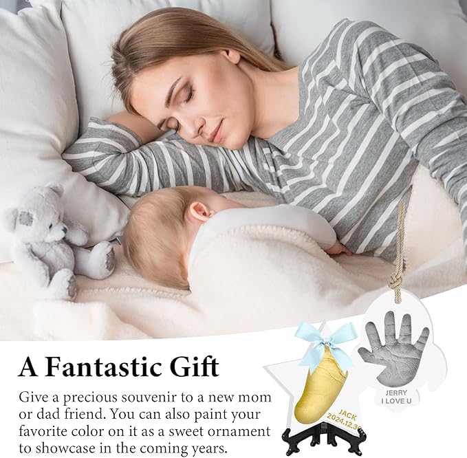 Baby Handprint Footprint Keepsake Ornament Kit, Personalized Baby Foot Printing Kit for Newborn Clay Impression Handmade DIY Imagination to Create