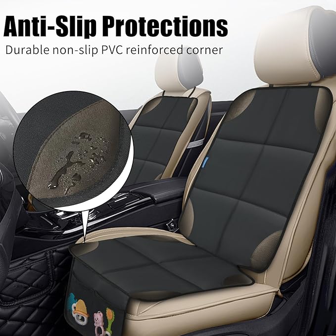 Car Seat Protector for Child Carseat, 2 Pack Protect Car Seats Cover for Baby with Thickest Padding and Non-Slip Padded Backing Mesh Pockets Kids Pets Car Back Seat Protectors(Darkgrey)
