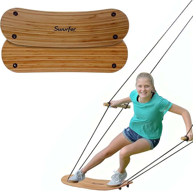 Swurfer TreeSkate Skateboard Swing, Outdoor Stand Up Surf Swing, Holds Up to 200 lbs, Ages 6 and Up, Adjustable Handles, Grip Tape, Kids Outdoor Play Equipment for Children and Adults (Waves)