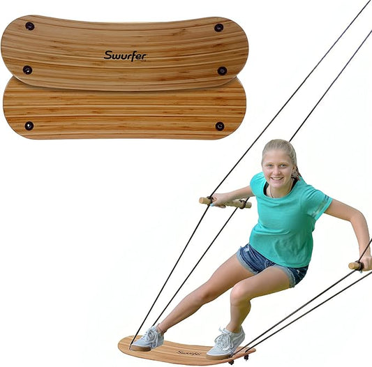 Swurfer TreeSkate Skateboard Swing, Outdoor Stand Up Surf Swing, Holds Up to 200 lbs, Ages 6 and Up, Adjustable Handles, Grip Tape, Kids Outdoor Play Equipment for Children and Adults (Waves)
