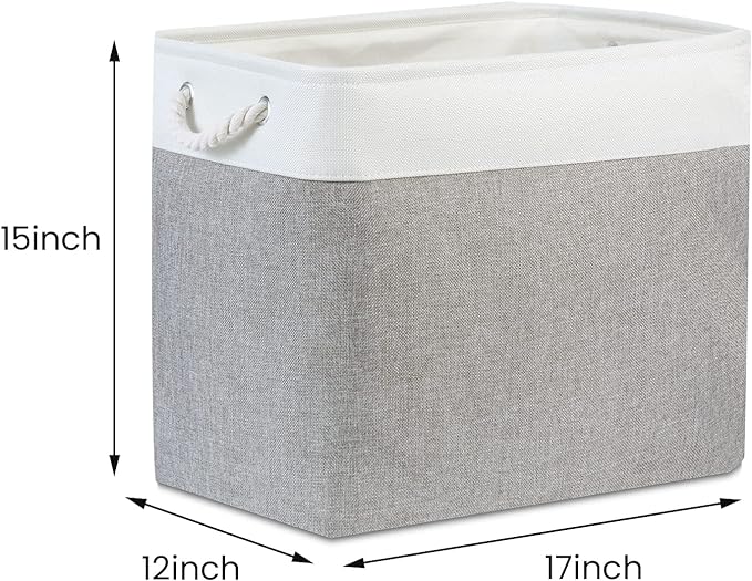 Bidtakay Large Storage Bins for Clothes Fabric Deep Baskets for Organizing Set of 2 Grey Fabric Pantry Storage Bins for Hallway Living Room Blankets 17x12x15 in Extra Large Shelf Tote Baskets