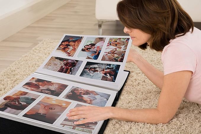 RECUTMS Magnetic Self-Stick 60 Pages Photo Album Family Album Leather Cover Hand Made DIY Albums 13.3 x 13.4 (Inches) Holds 3X5, 4X6, 5X7, 6X8,8X10 Photos(Blue)