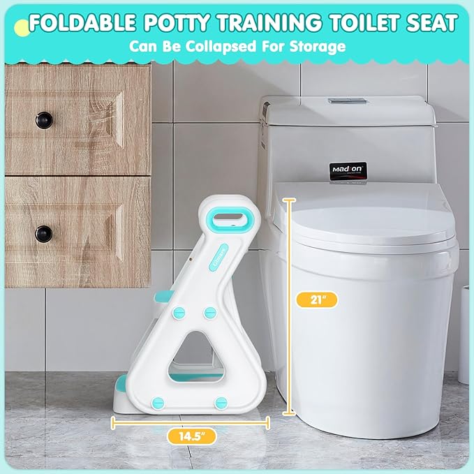 Gimars Upgrade Ultra-Stable 2 In 1 Multifunctional Toddler Potty Seat For Toilet with Setp Stool, Potty Traning Toilet For Boys Girls With Widened Ladder,Comfortable Safe Potty Seat With Handrail,Aqua
