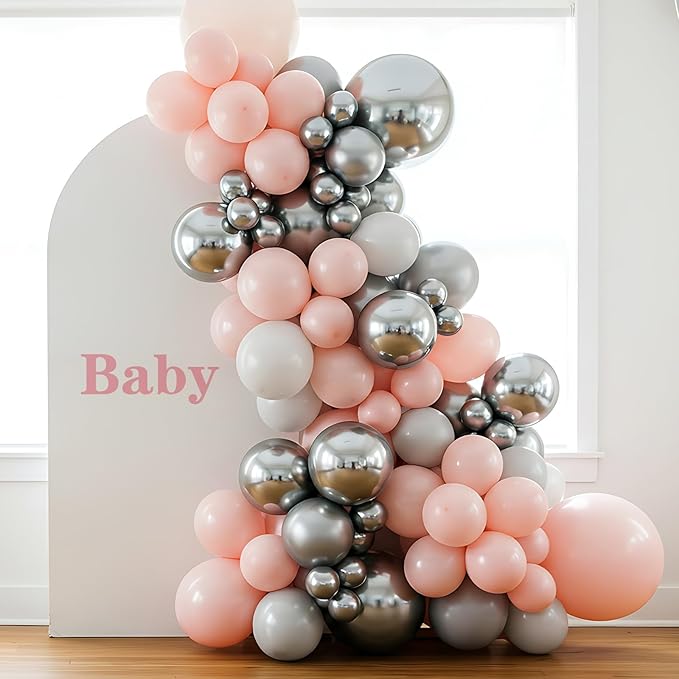 RUBFAC Silver Balloons 129pcs Different Sizes 18 12 10 5 Inches, Metallic Balloon Garland Arch Kit for Birthday Party Graduation Wedding Holiday Decoration