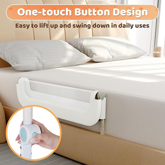 Bed Guard Rail for Toddlers - 59inch Foldable & Adjustable Height Baby Bed Safety Side Rails - Large Toddler Crib Railing Guard for Twin, Bunk, Full Size, Queen & King, Full Size Bed