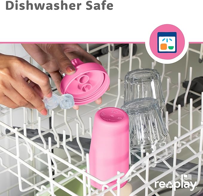 Re-Play Sippy Cups for Toddlers - 10 Oz. Reusable Spill Proof Cups for Kids, Dishwasher/Microwave Safe - Made in USA - Set of 4-3.13" x 6.25" - Tulip