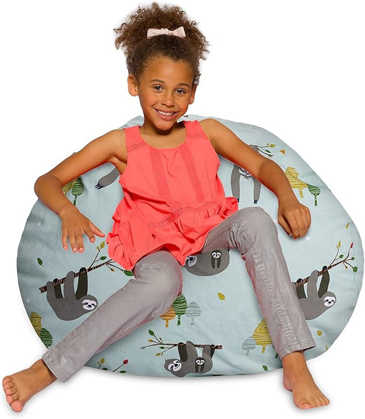 Posh Creations Bean Bag Chair for Kids, Teens, and Adults Includes Removable and Machine Washable Cover, Canvas Sloth and Trees, 38in - Large