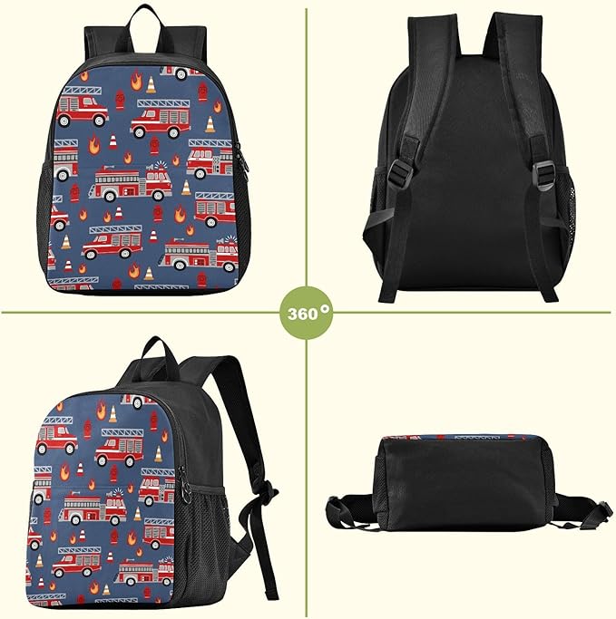 Toddler Backpack Cartoon Fire Trucks Waterproof Mini Backpack Boys/Girls Cute Small Backpack Kindergarten Pre School Bags 11 Inch