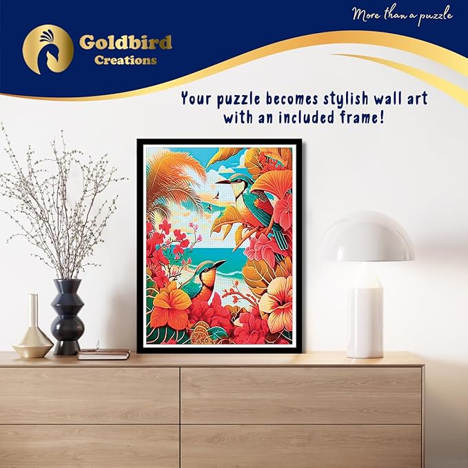 Magnetic Wooden Puzzles with Frame for Adults - Brain Teaser Wooden Jigsaw Puzzles - Lazer Wooden Cut Puzzles - Landscape Wall Art Decor - Christmas & Birthday Gift (Tropical Birds)