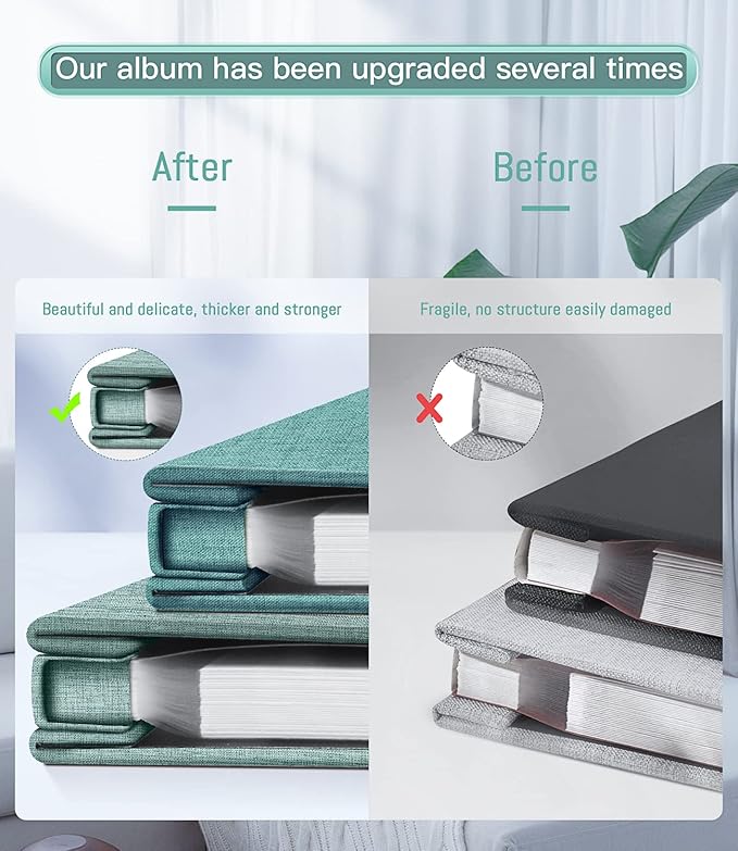 popotop Photo Album Self Adhesive with Picture Display Window,40 Pages DIY Scrapbooking Supplies Kit for 4x6 10x12 Picture,Linen Cover Memory Book for Baby Wedding, with Scraper and Metallic Pen