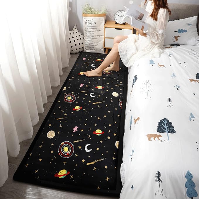 Loartee Coral Velvet Area Rug - 1" Thick Memory Foam Baby Play Mat, Washable Toddler Carpet, Home Decor for Living Room, Nursery, Kids Bedroom, Astral Black, 6'7"x7'10"