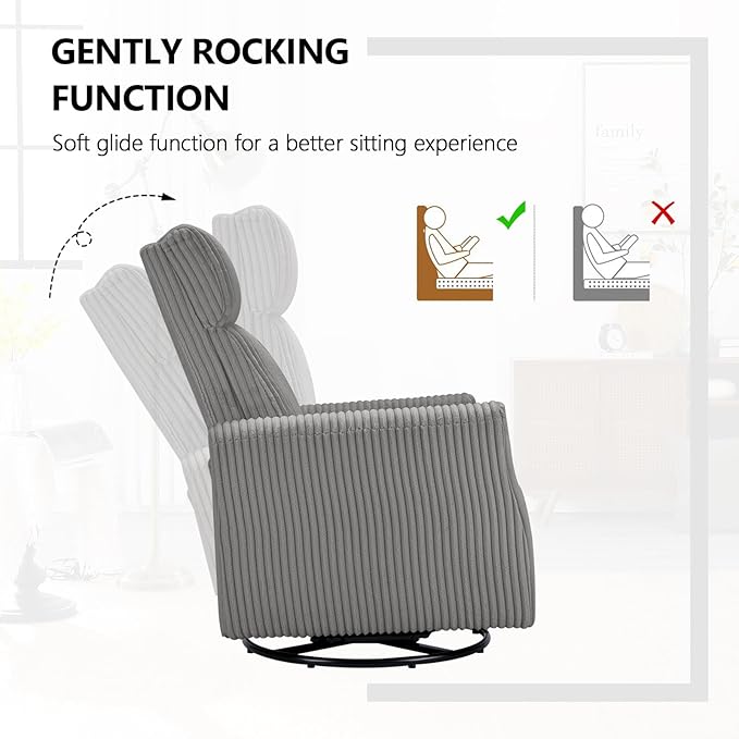 CANMOV Swivel Rocker Chair Set of 2, Swivel Accent Chair with High Back and Arms, Corduroy Glider Chair for Living Room Bedroom Nursery, Grey