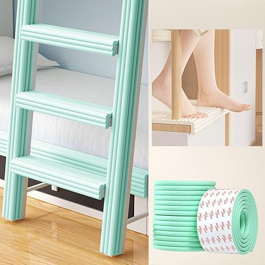 Bunk Bed Ladder Pads,Traction Treads for Stair Steps,Self-Adhesive Bunk Bed Ladder Cover Foam Padding,Soft Extra-Wide Edge Protector,Furniture 6.5 Ft Green