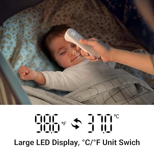 iHealth No-Touch Forehead Thermometer for Adults, Kids, Babies - 1s Fast Accurate, 3 Ultra-Sensitive Sensors, Quiet Vibration Feedback, Digital Large LED Digits, Easy to Use for Home & Nurses, PT3