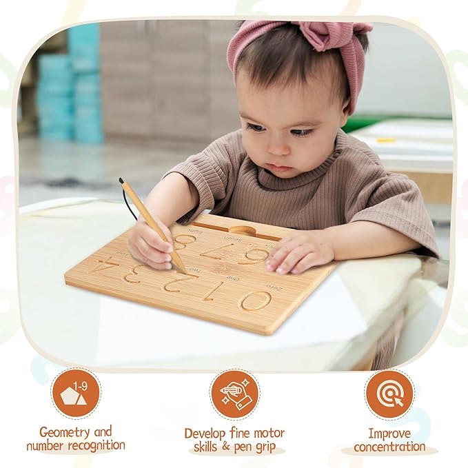 Asweets Montessori Wooden Number Practicing Board, Double-Sided Tracing Board and Shape RecognitionTool to Writing 123 Educational Toy Game for Preschool 3 4 5 Years Old Gifts