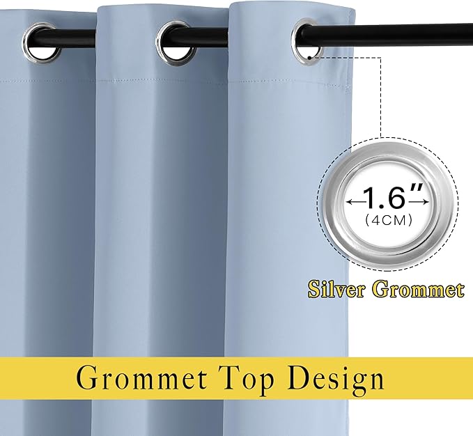 NICETOWN Vintage Blue Blackout Curtains 102 inches Long, Grommet Thermal Insulated Solid Room Darkening Window Treatments Sound Reducing for Living Room, W46 x L102, Set of 2