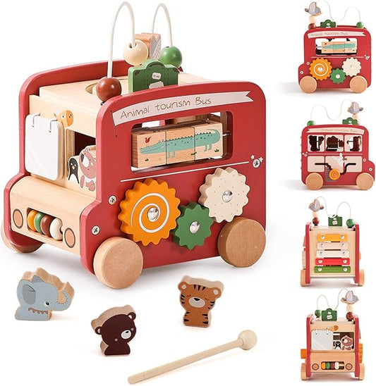 EERKEOD Wooden Activity Cubes for Toddlers Montessori Toys for Boys Girls Educational Learning Toys for Kids Wooden Toys for First Birthday Gift