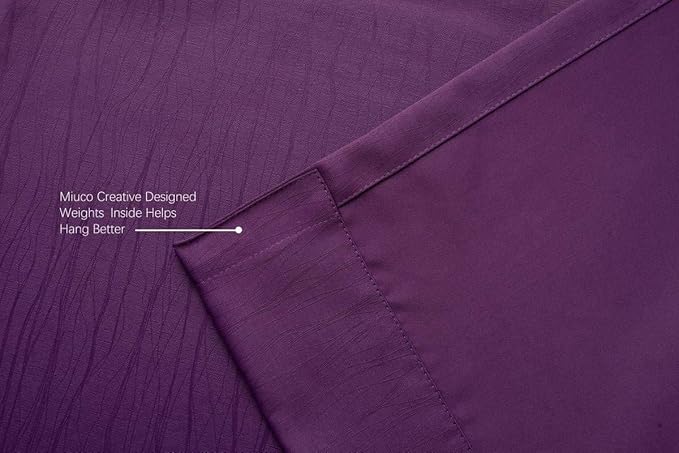 MIUCO Woven Textured Thermal Insulated Grommet Blackout Curtains for Living Room 2 Panels Drapery 52x84 Inch Purple
